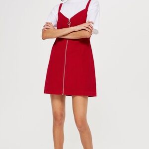 Topshop Women’s Corduroy Dress 6 Zipper Front Red Berry Layering Casual Mini